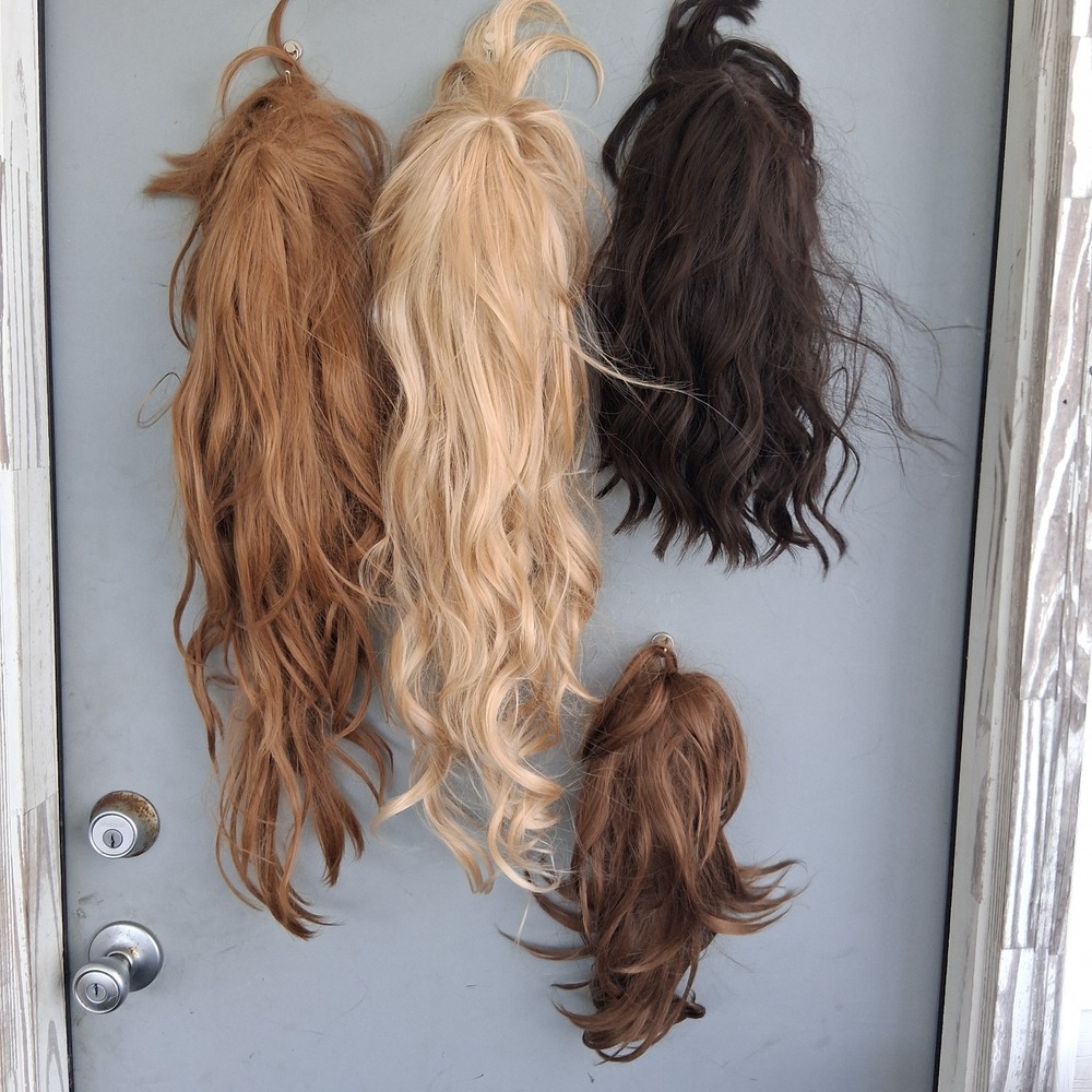 WIGS Lot Of 3 With Bangs Blonde Redhead Brunette + Ponytail